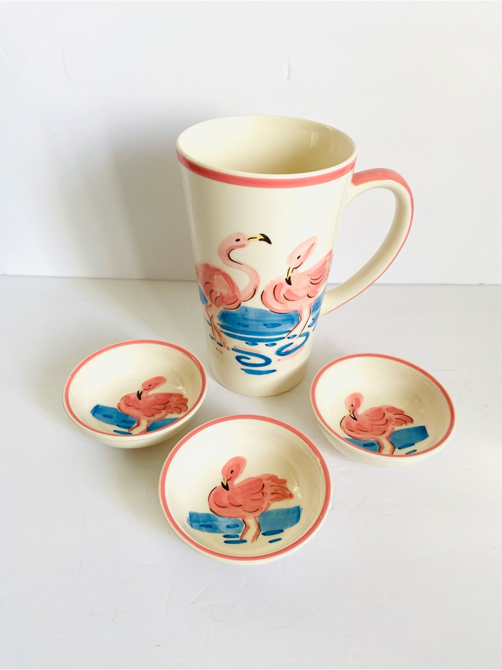 Vintage Le Gourmet Chef Flamingo Coffee Mug & Dipping Bowls Set (4 Pieces)